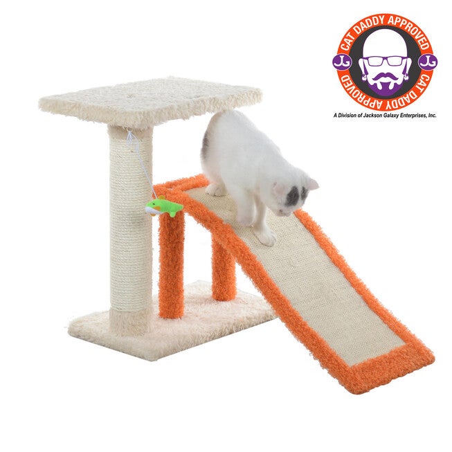 Two-Level Platform 27 inches Real Wood Cat Scratcher With Sisal Carpet Ramp, BEIGE, hi-res image number null