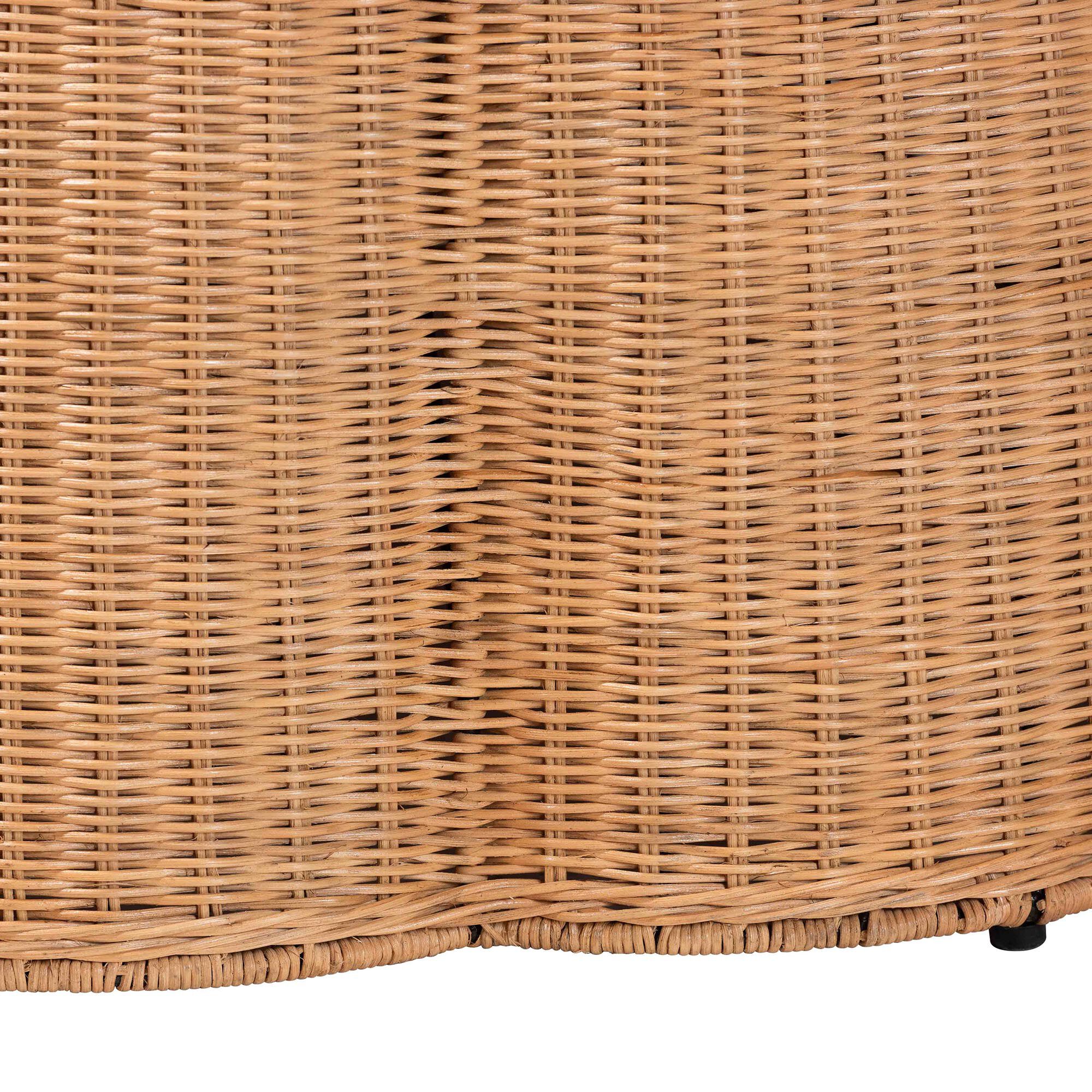 Palm Scallop Natural Rattan Ottoman, 32 inches Round, LIGHT HONEY, alternate image number 3