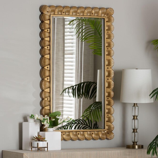 Vadim Antique Gold Wood Accent Mirror with Seashell Border, ANTIQUE GOLD, hi-res image number null