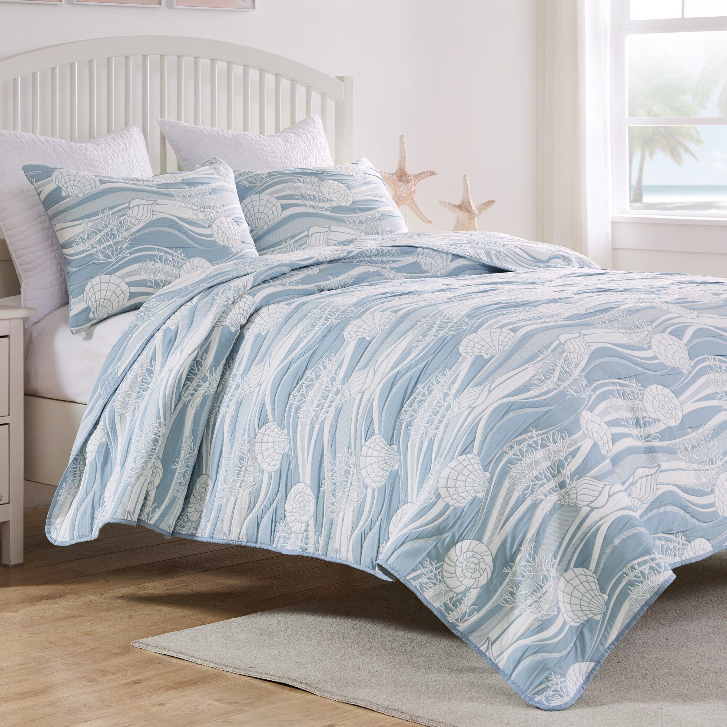 Greenland Home Fashions Dover Reversible Matelassé Coverlet Set, TIDAL BLUE, hi-res image number 0