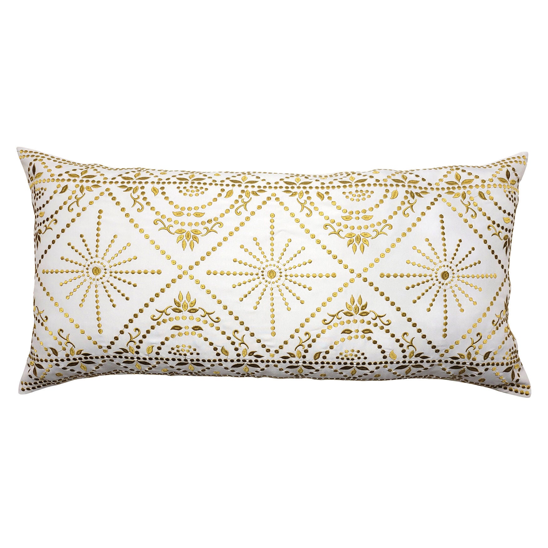 Edie @ Home Indoor/Outdoor Embroidered Tile Oblong Decorative Throw Pillow 15X30, Black/White, WHITE CITRON, hi-res image number 0