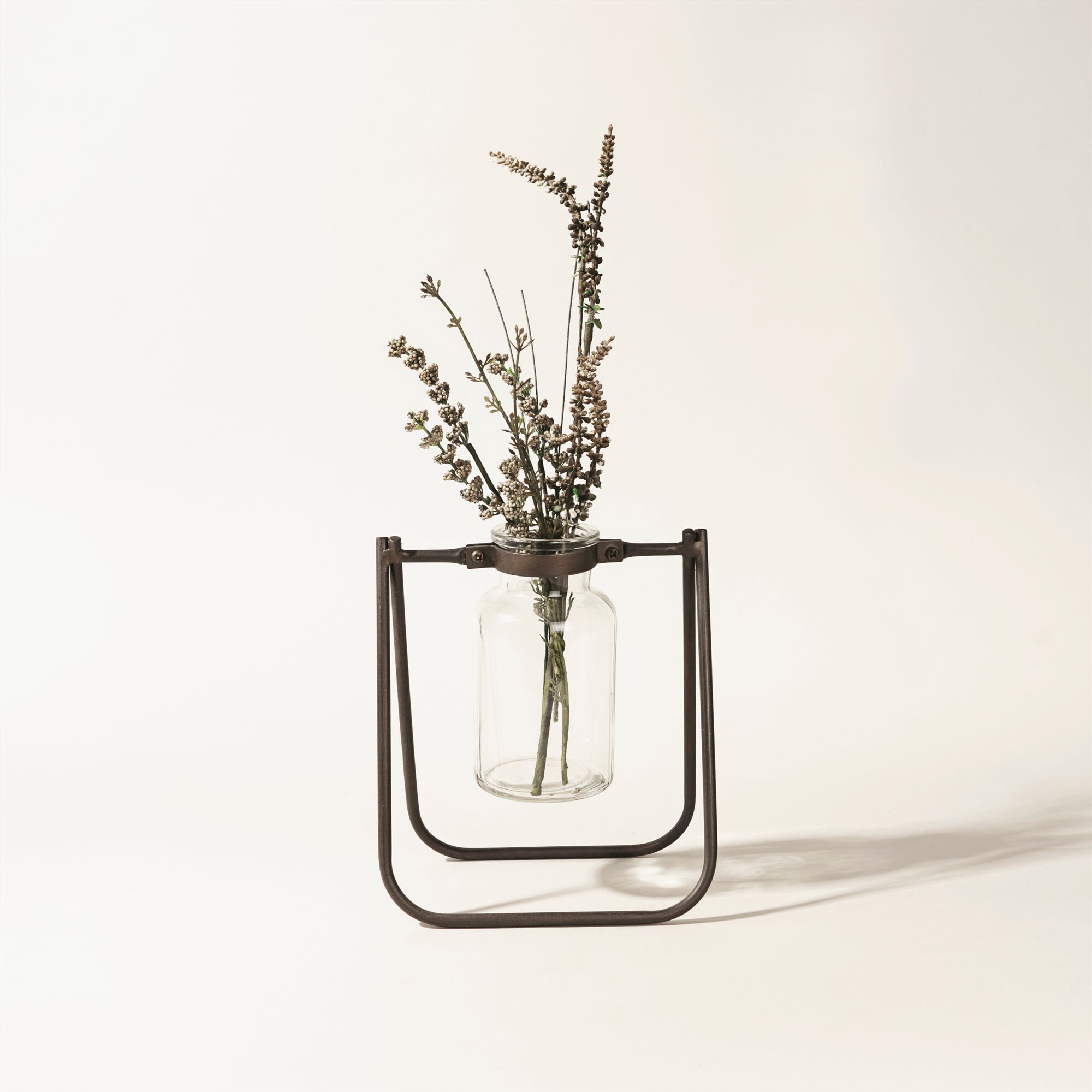 Hanging Glass Jar Vase with Metal Stand Set of 2, BROWN CLEAR, alternate image number 3