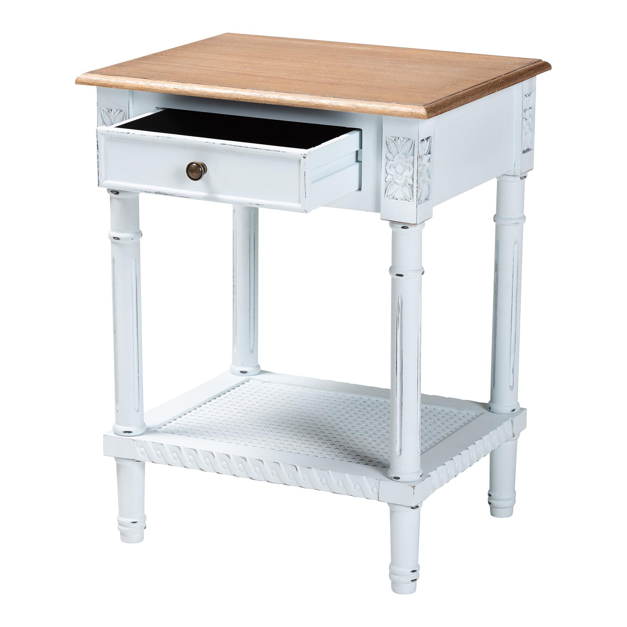 Legrand Classic French Two-Tone White and Natural Brown 1-Drawer End Table, BROWN, alternate image number 2