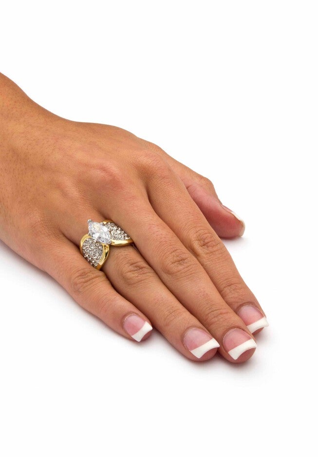 Yellow Gold Plated Cubic Zirconia and Round Crystals Cocktail Ring, , alternate image number 2