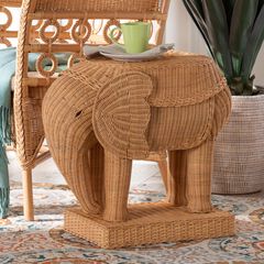bali & pari Elissa Bohemian Light Honey Rattan Elephant End Table