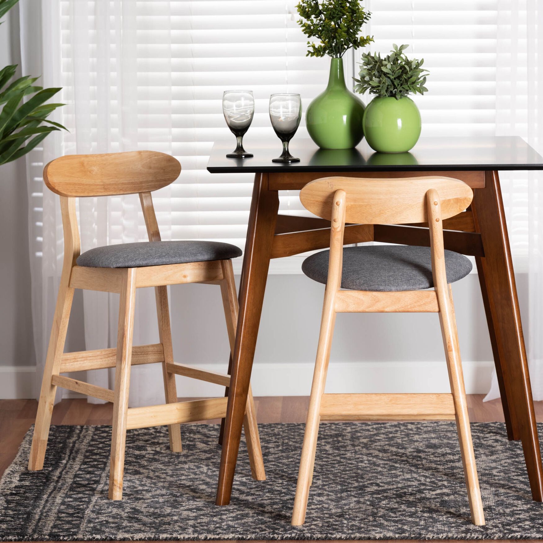 Ulyana Mid-Century Modern Grey Fabric And Natural Brown Finished Wood 2-Piece Counter Stool Set, , alternate image number 5