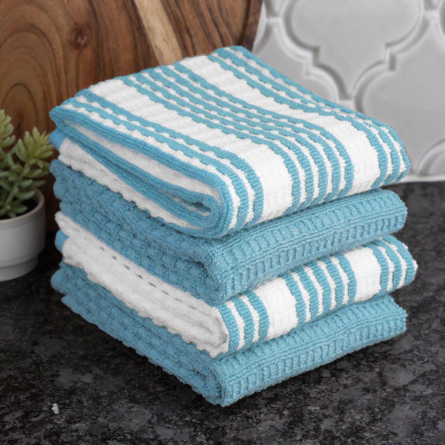 Solid & Stripe Waffle Terry Kitchen Towels, Set Of 4 Towel, , alternate image number 4