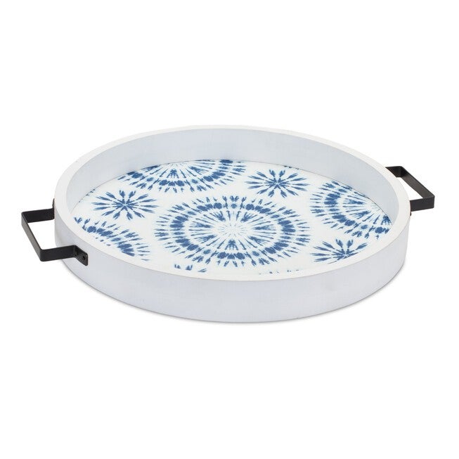 Tray (Set of 2) 14.75 inchesD x 1.75 inchesH Wood, BLUE/WHITE, alternate image number 1