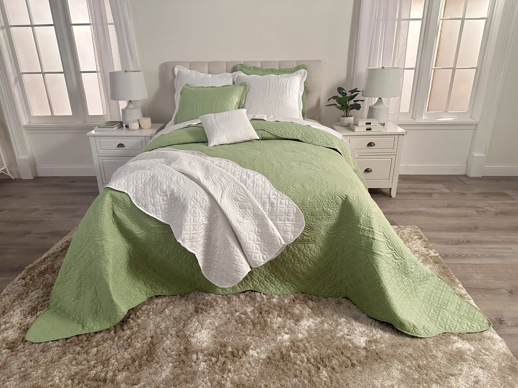Lily Damask Bedspread, SAGE, hi-res image number 0