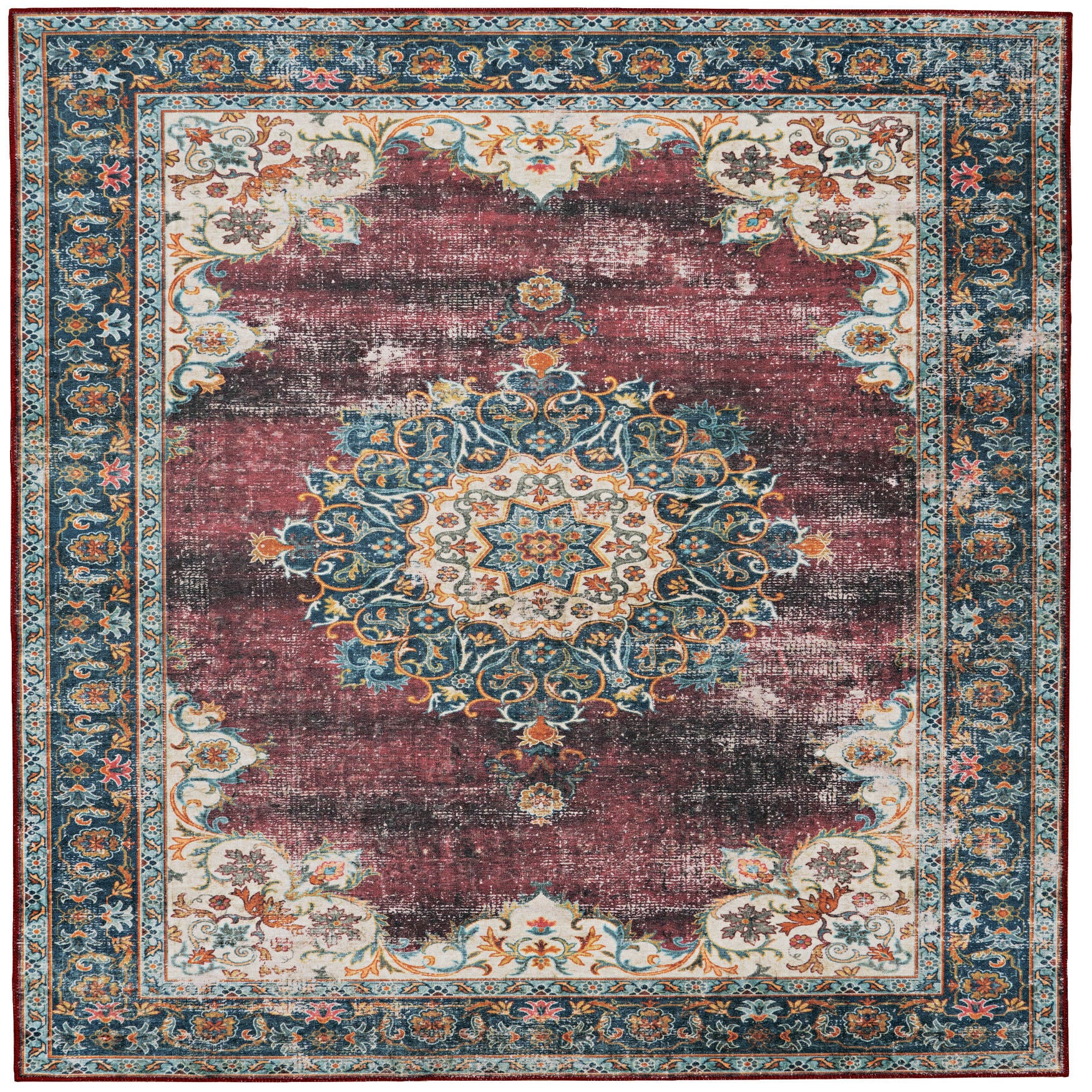 Washable Bryant Ivory/Burgundy Rug, IVORY, hi-res image number 0