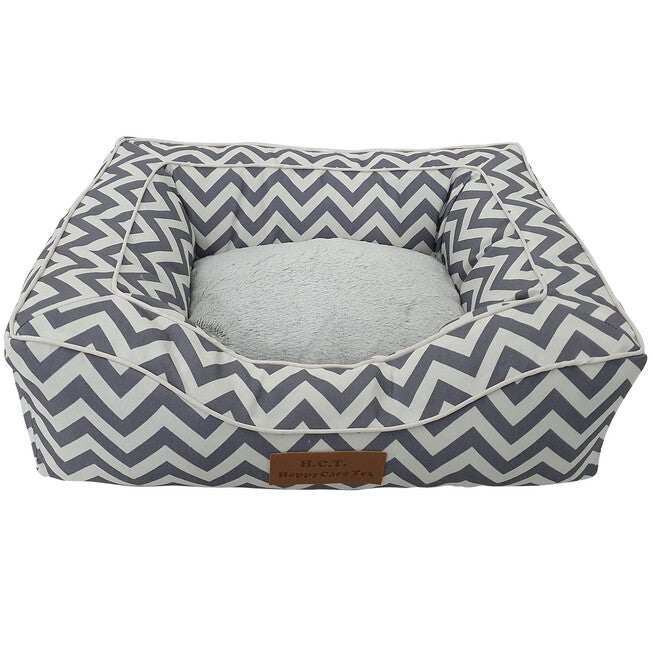 Chevron poly-cotton bolster with detachable faux fur cushion Large Size, , on-hover image number 1