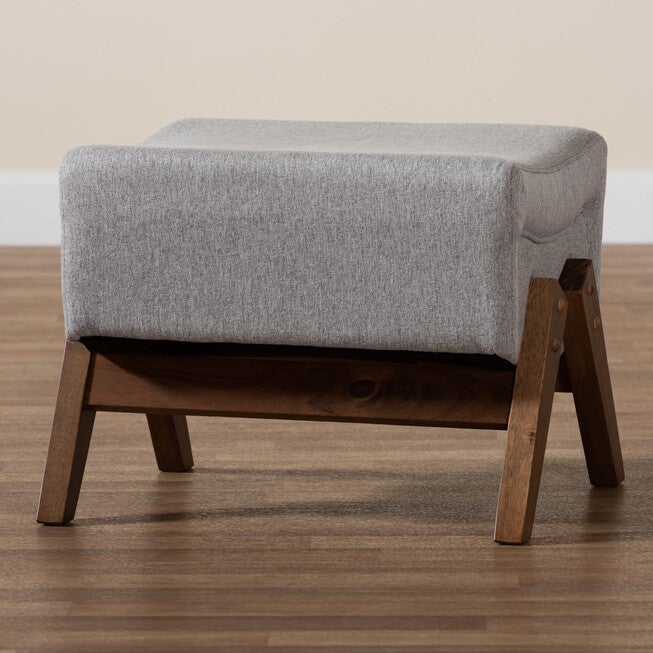 Hanson Mid-Century Modern Dark Grey Fabric And Walnut Brown Finished Wood Ottoman, , alternate image number 5