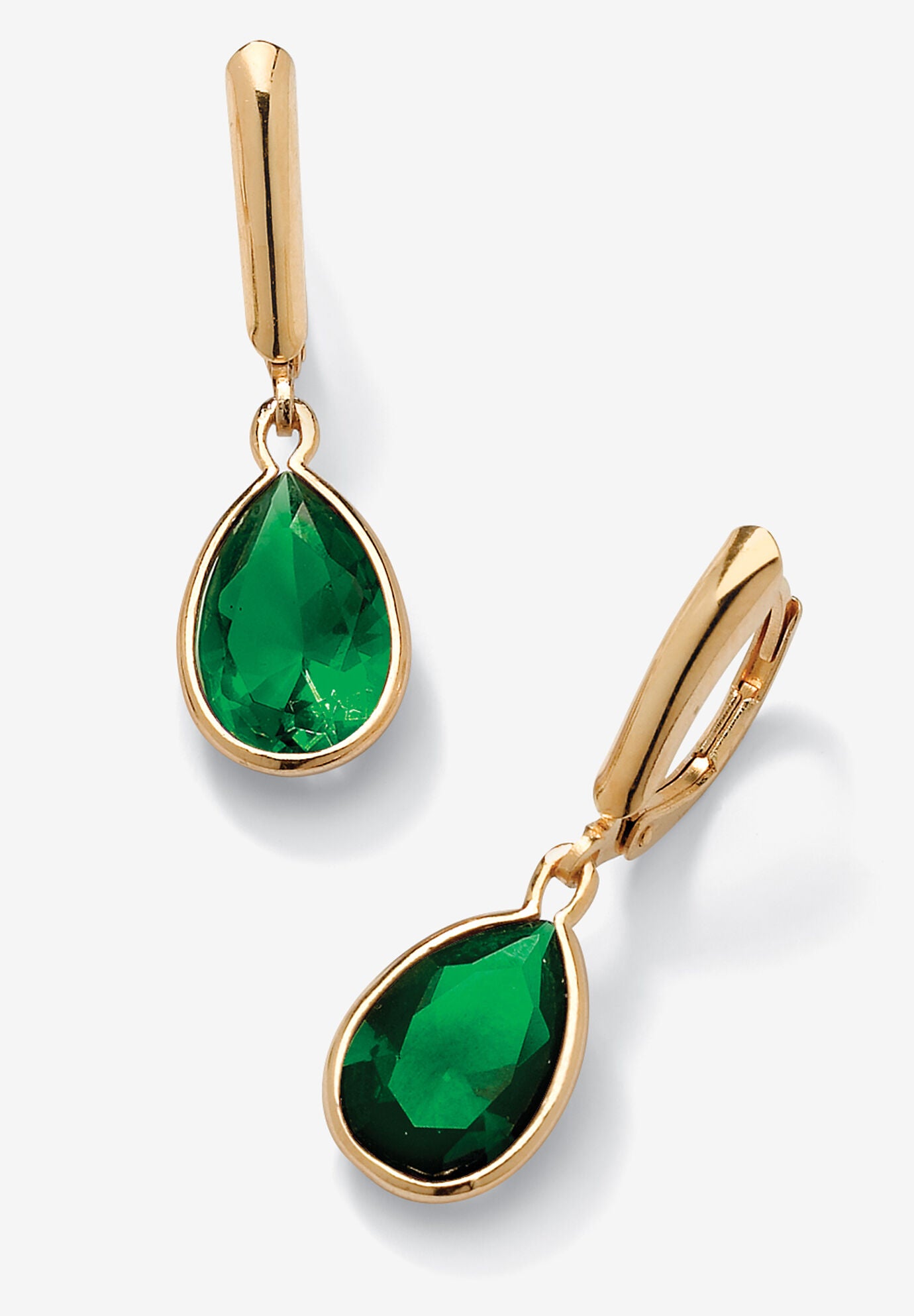 Gold over Sterling Silver Drop EarringsPear Cut Simulated Birthstones, MAY, hi-res image number 0