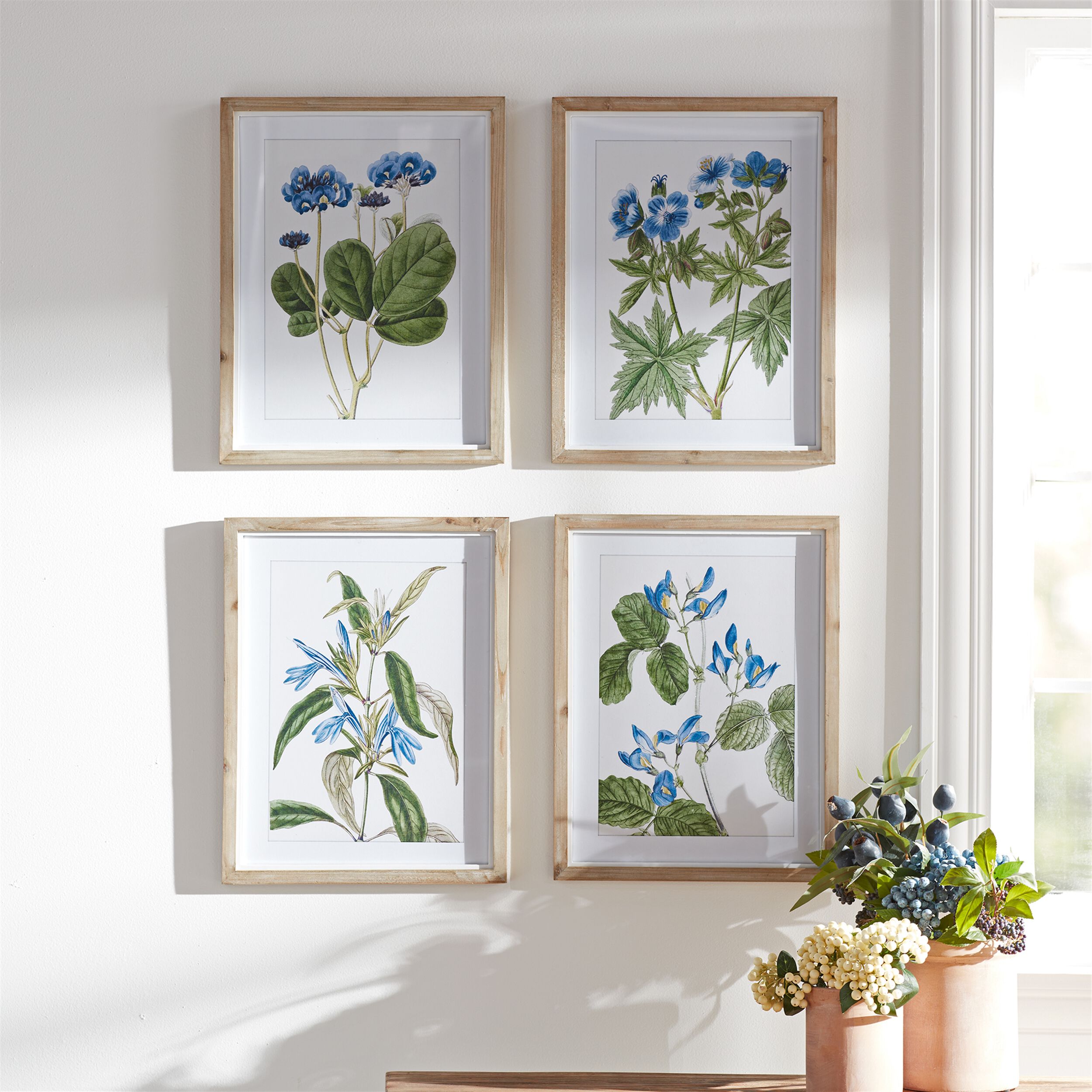Wood Framed Floral Print (Set of 4), BLUE/GREEN/WHITE, alternate image number 1