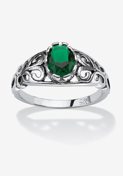 Sterling Silver Swirl Simulated Birthstone Ring