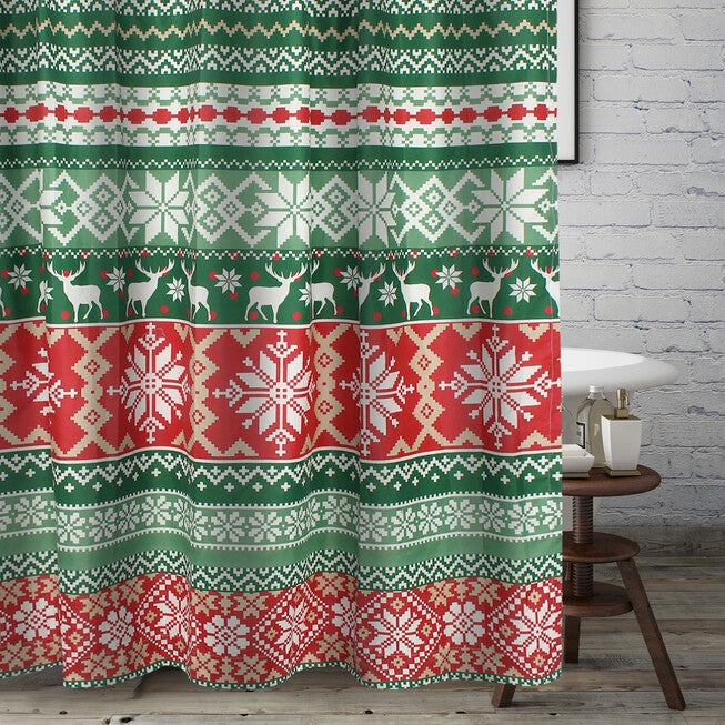 Greenland Home Fashions™ Fair Isle Bath and Shower Curtain, RED, alternate image number null
