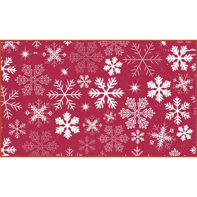 Snowflakes Red Kitchen Rug, RED, hi-res image number 0