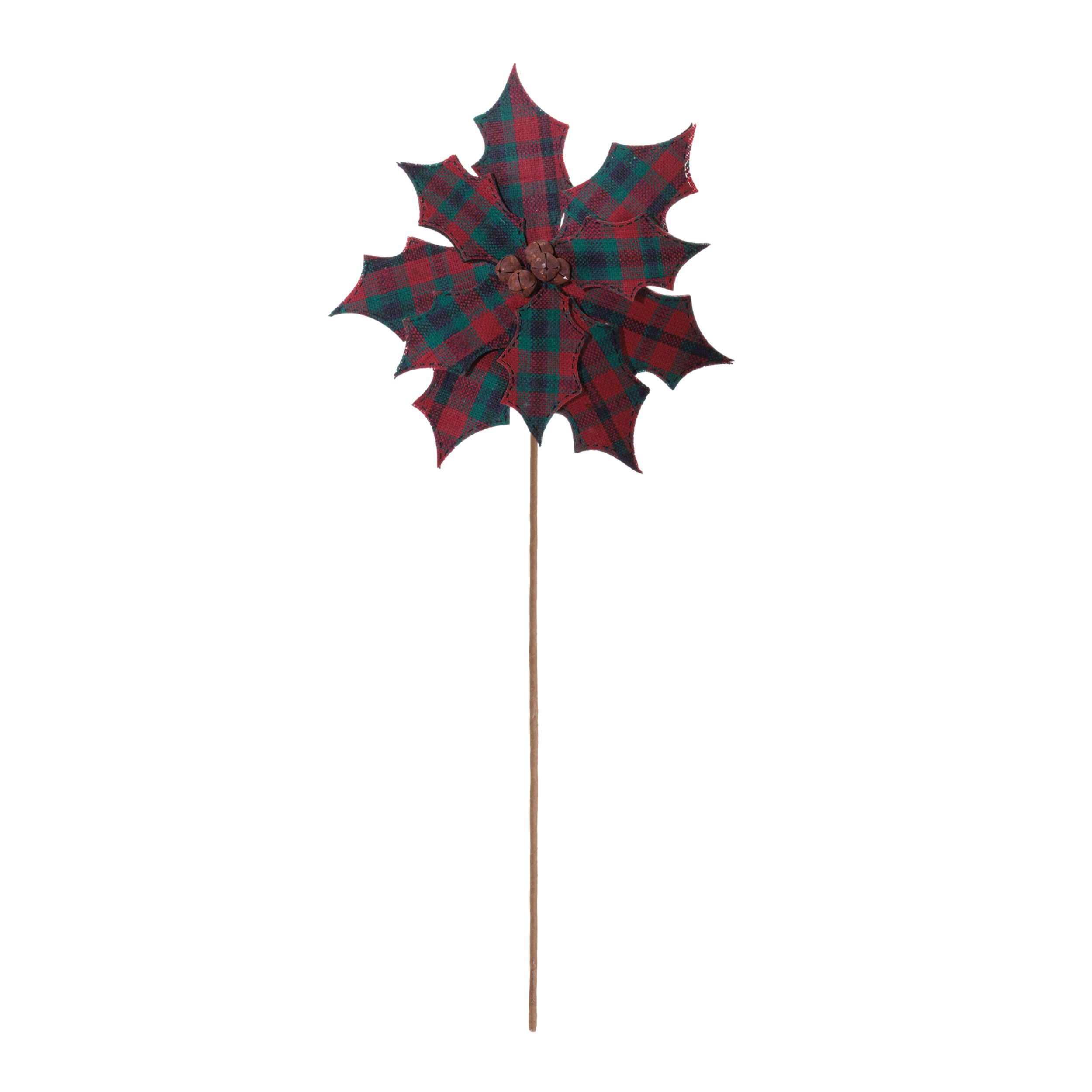 Plaid Poinsettia Stem (Set of 2), RED GREEN, alternate image number 3