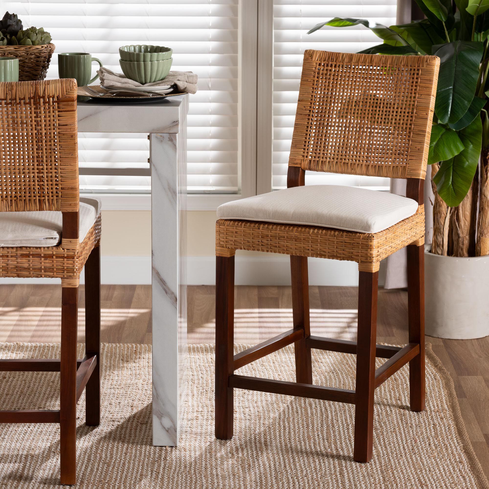 Lesia Natural Rattan Counter Stool with Cushion, BROWN, hi-res image number 0