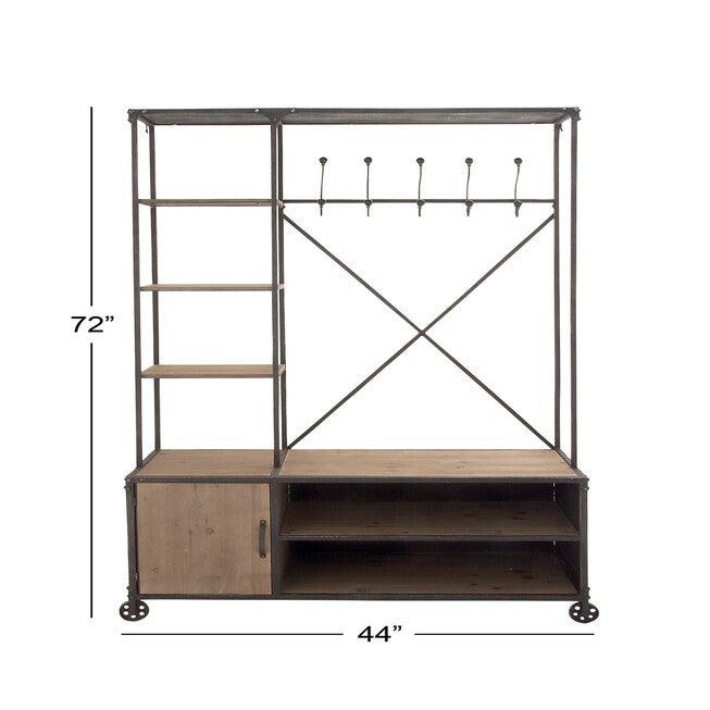 Industrial Rectangular Brown Wood and Metal Multi-Tiered Clothing Rack, 72 inchesH x 44 inchesL x 17 inchesW, , alternate image number null