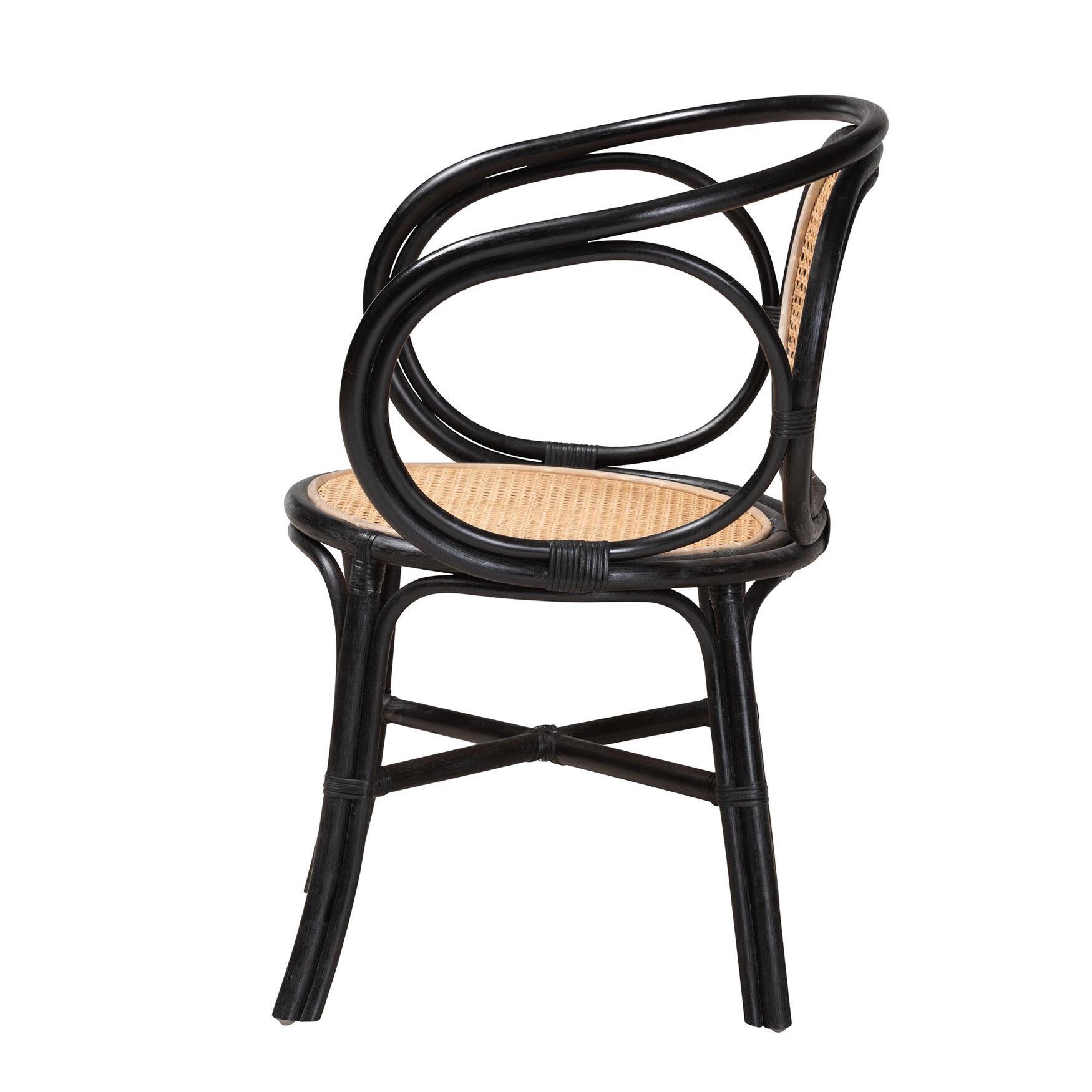 Palesa Modern Bohemian Two-Tone Black And Natural Brown Rattan Dining Chair, , alternate image number 11