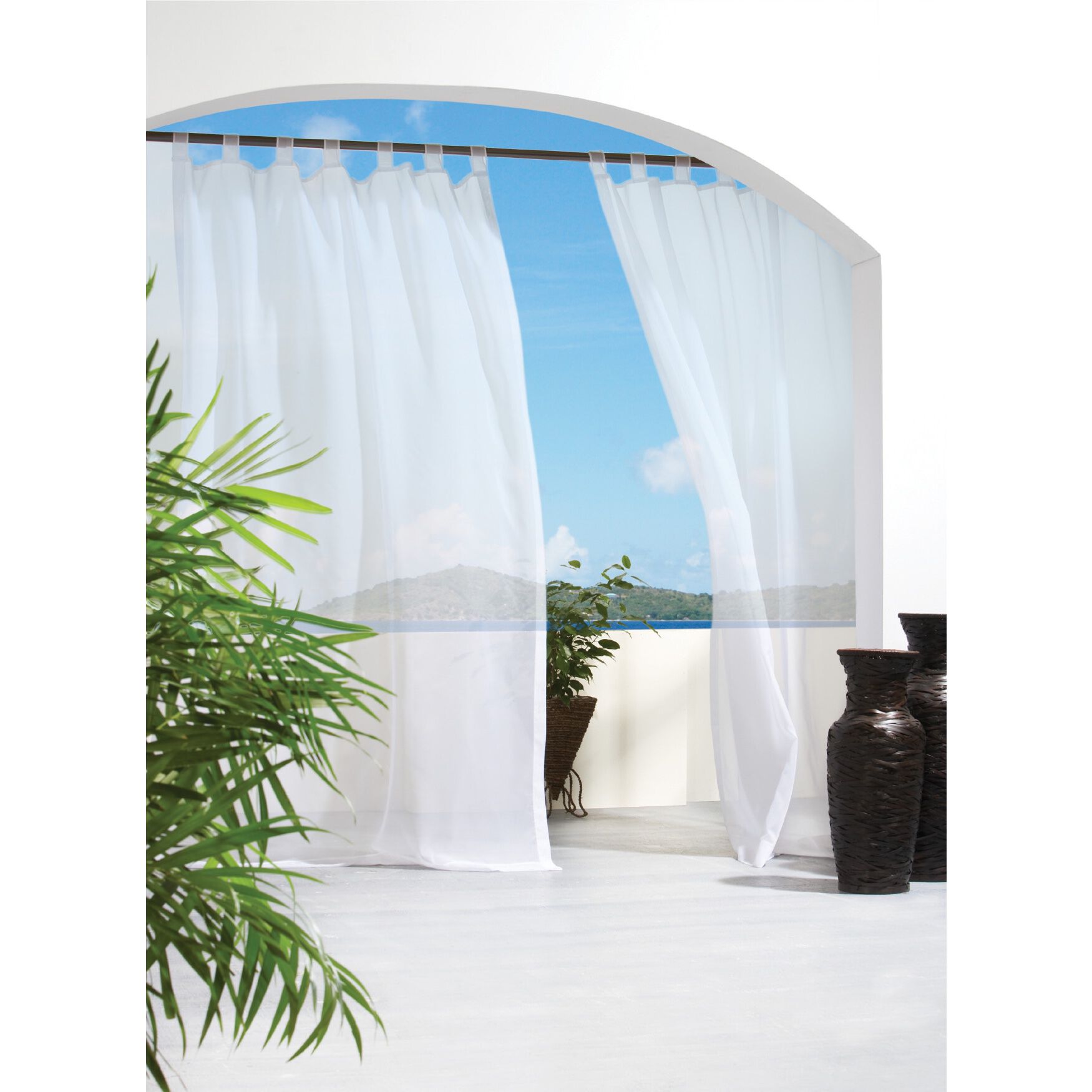 Escape Sheer Hook & Loop Outdoor Curtain Panel, WHITE, hi-res image number 0
