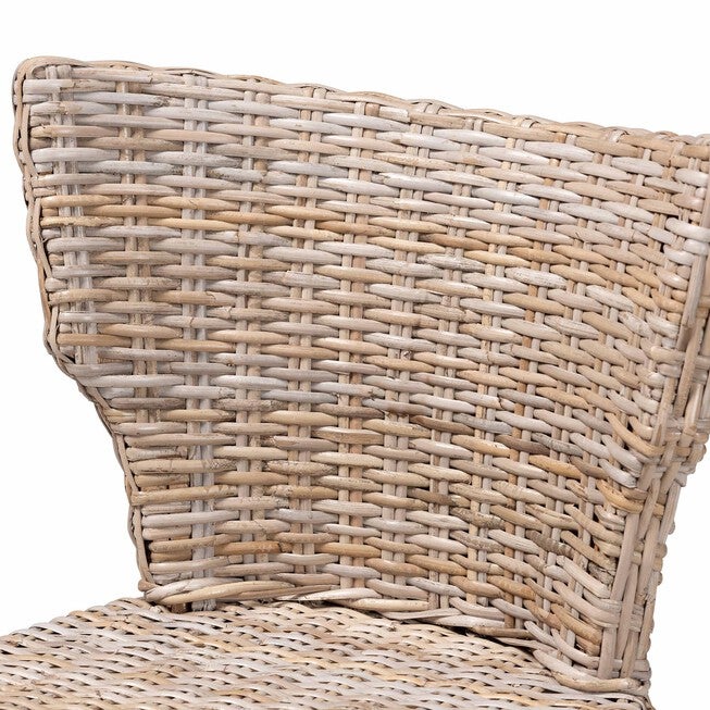 Enver Modern Bohemian Grey Kubu Rattan And Mahogany Wood Counter Stool, , alternate image number null