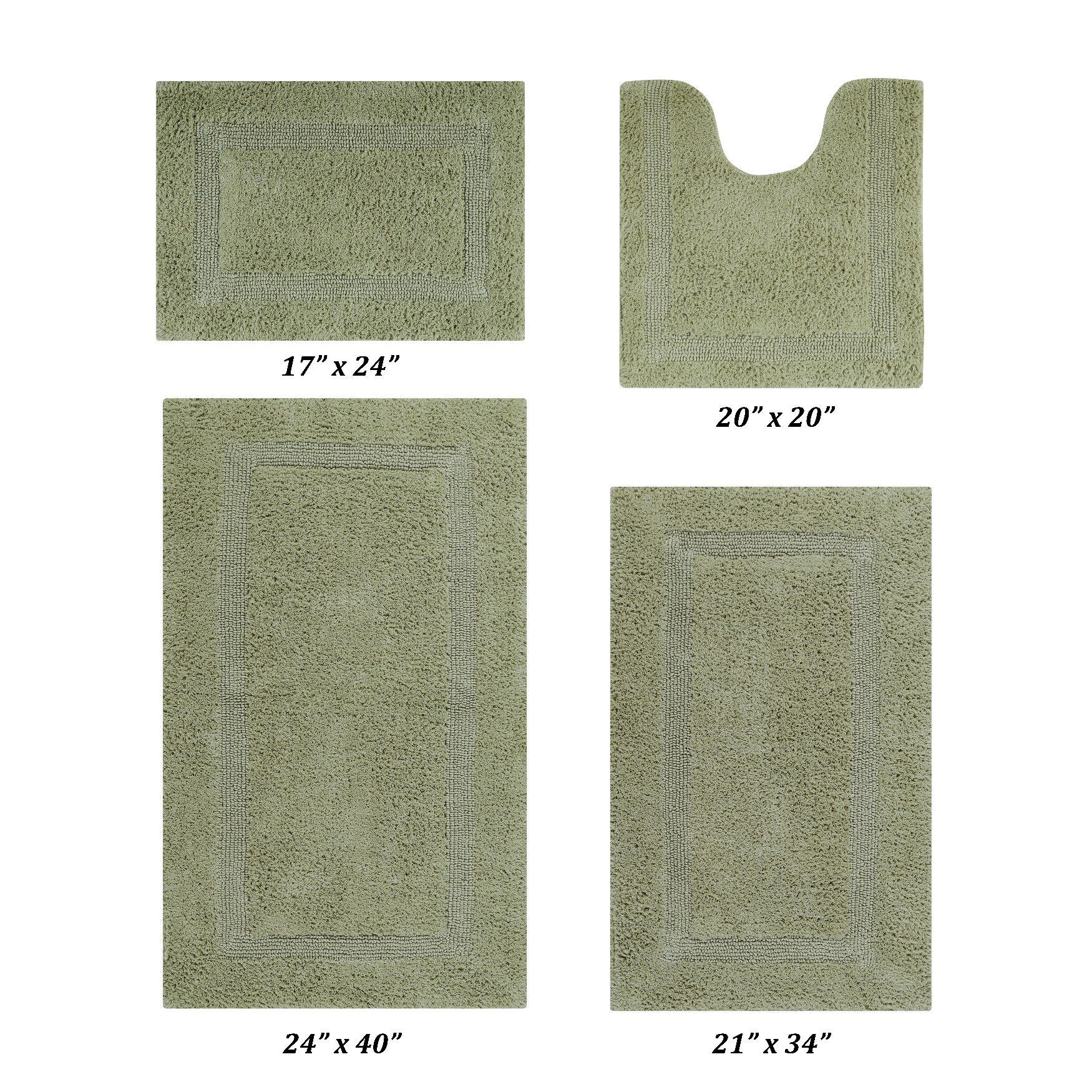 Lux Collections Bath Mat Rug 4 Piece Set (17 inches X 24 inches | 20 inches X 20 inches | 21 inches X 34 inches | 24 inches X 40 inches), SAGE, hi-res image number 0