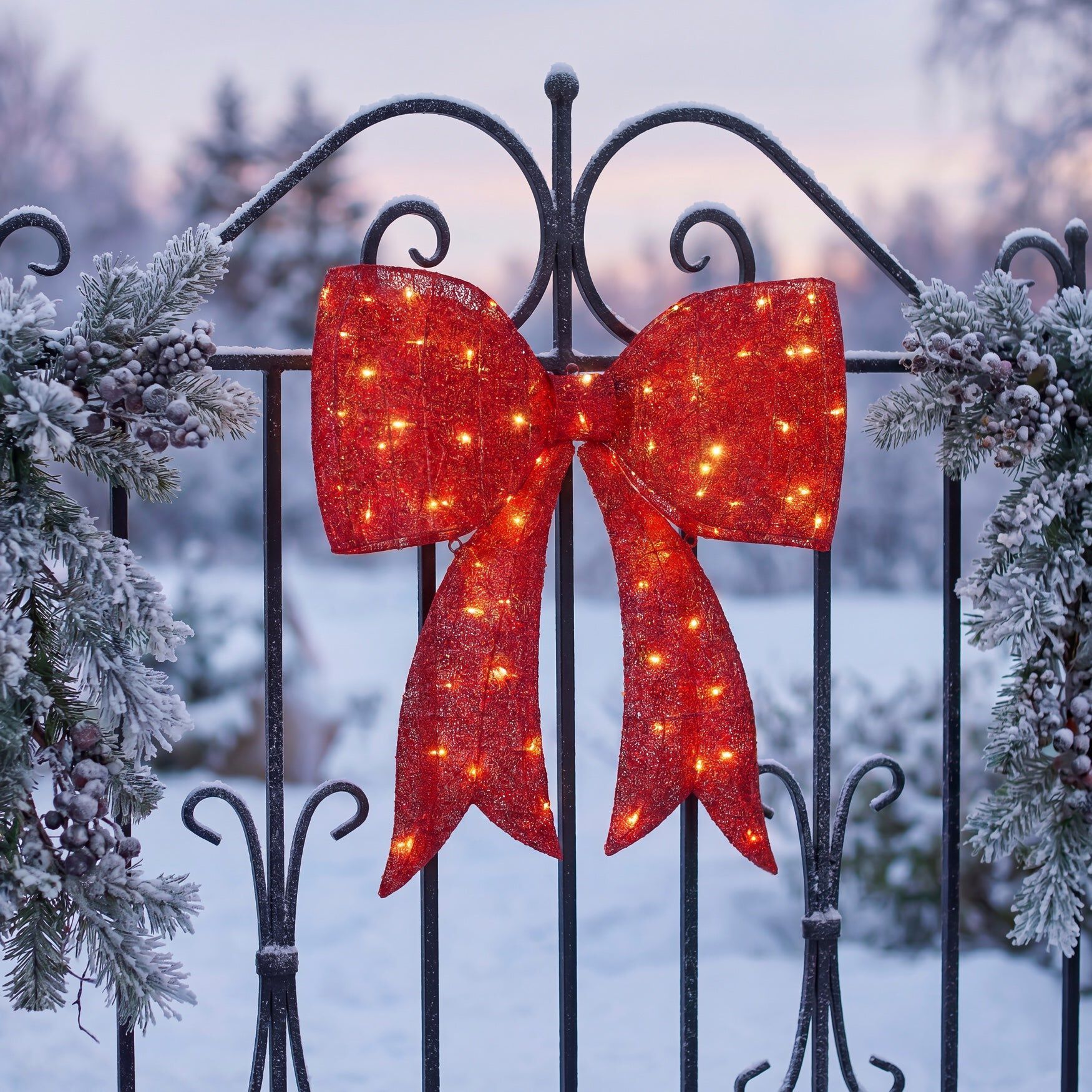 30&frac12;"H Pre-lit Glitter Red Bow