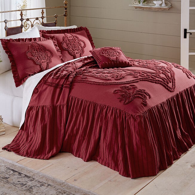 Madison Flounce Chenille Bedspread, GARNET, hi-res image number 0