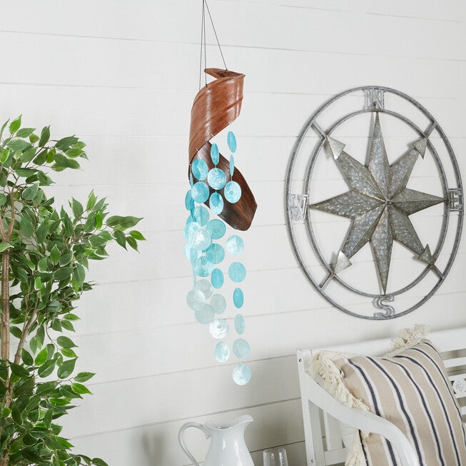 Teal Capiz Coastal Windchime, , alternate image number null
