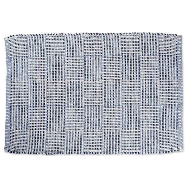 Blue Squares Handwoven Recycled Yarn Rug 2X3 Ft, BLUE, hi-res image number null