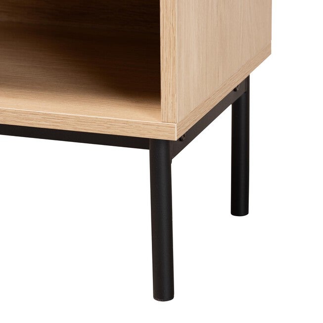 Sherwin Mid-Century Modern Light Brown And Black 1-Drawer End Table With Woven Rattan Accent, , alternate image number 5