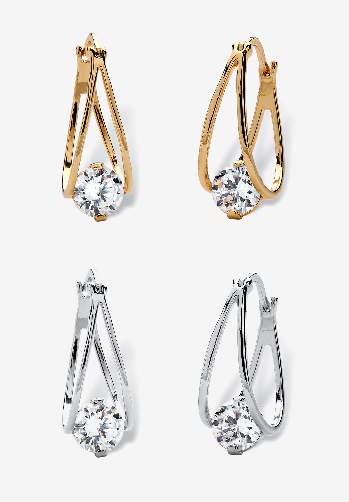 Silvertone 2 Pair Set Hoop Earrings (24x9mm) Round Simulated Blue, APRIL, hi-res image number 0