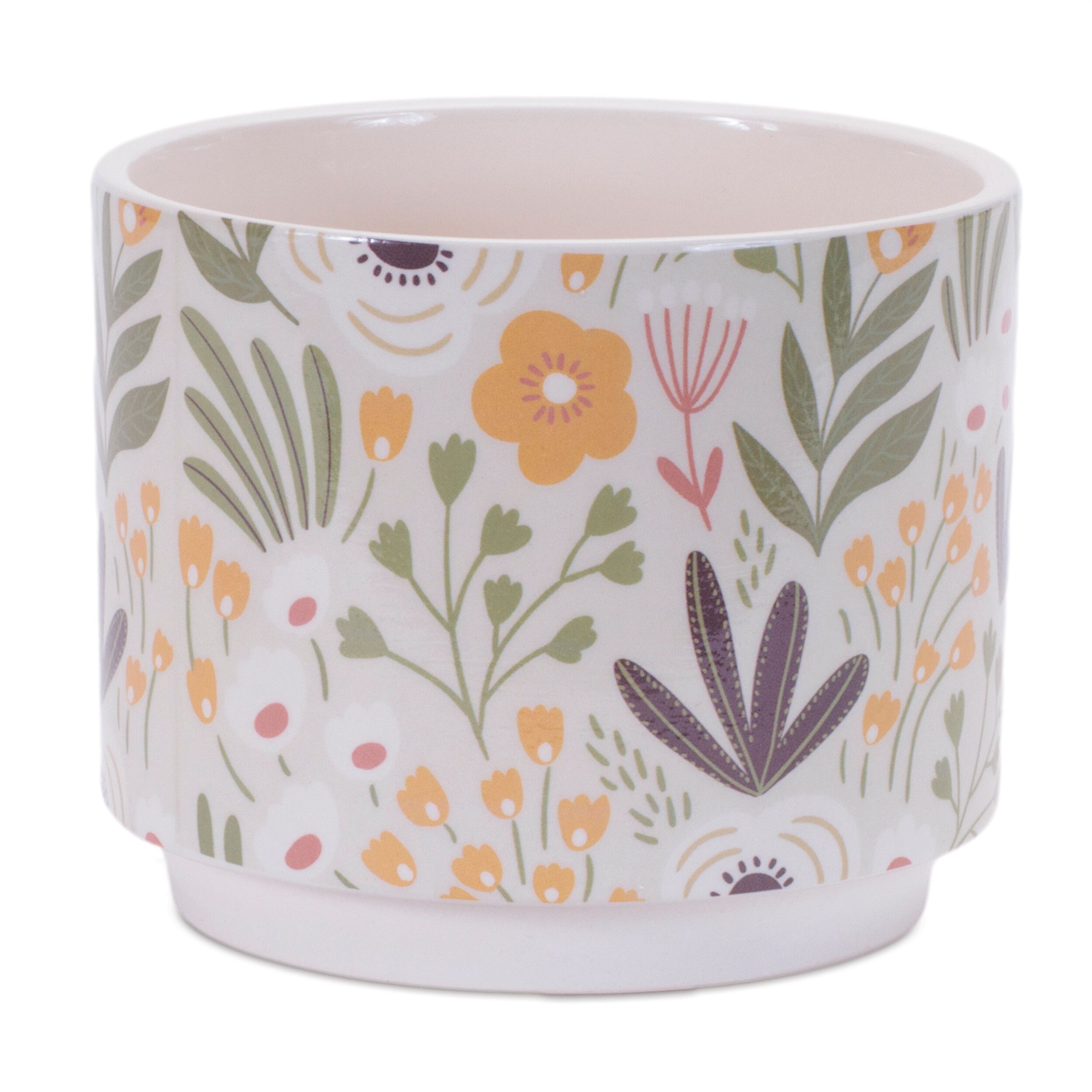 Stone Floral Patterned Planter Set of 3, BEIGE GREEN, alternate image number 4