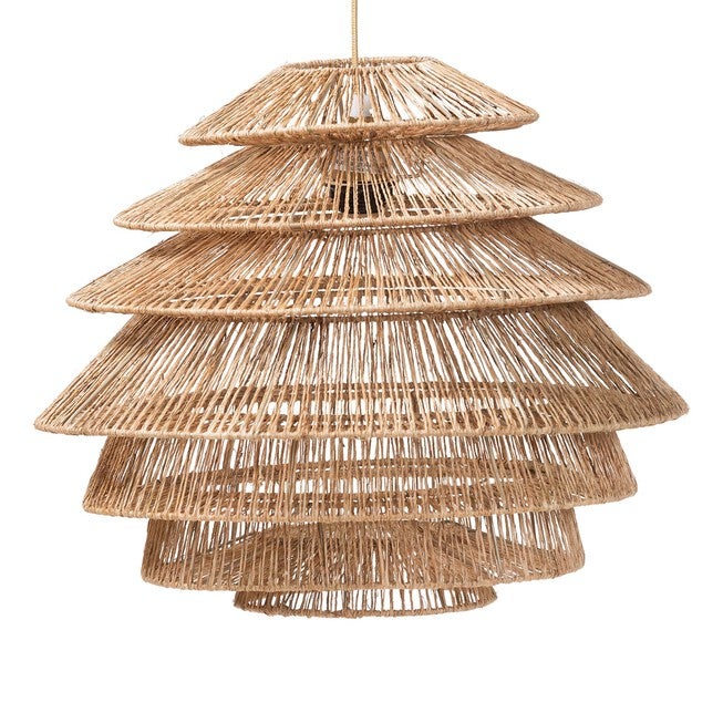 Kaede Handwoven Jute Pendant Lampshade - Coastal Boho Ceiling Light Cover with Tiered Design, BROWN, alternate image number 1