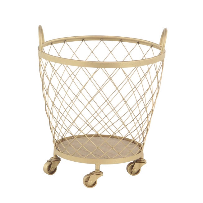 Set Of 2 Modern Gold Metallic Rolling Basket Storage Cart, , on-hover image number 1