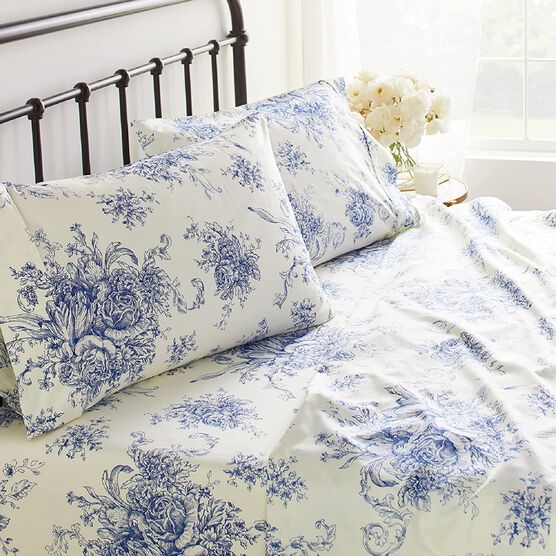 Toile Cotton Sheet Set, Navy, , on-hover image number null