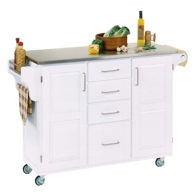 Large White Finish Create a Cart with Stainless Steel Top , STAINLESS STEEL, hi-res image number 0