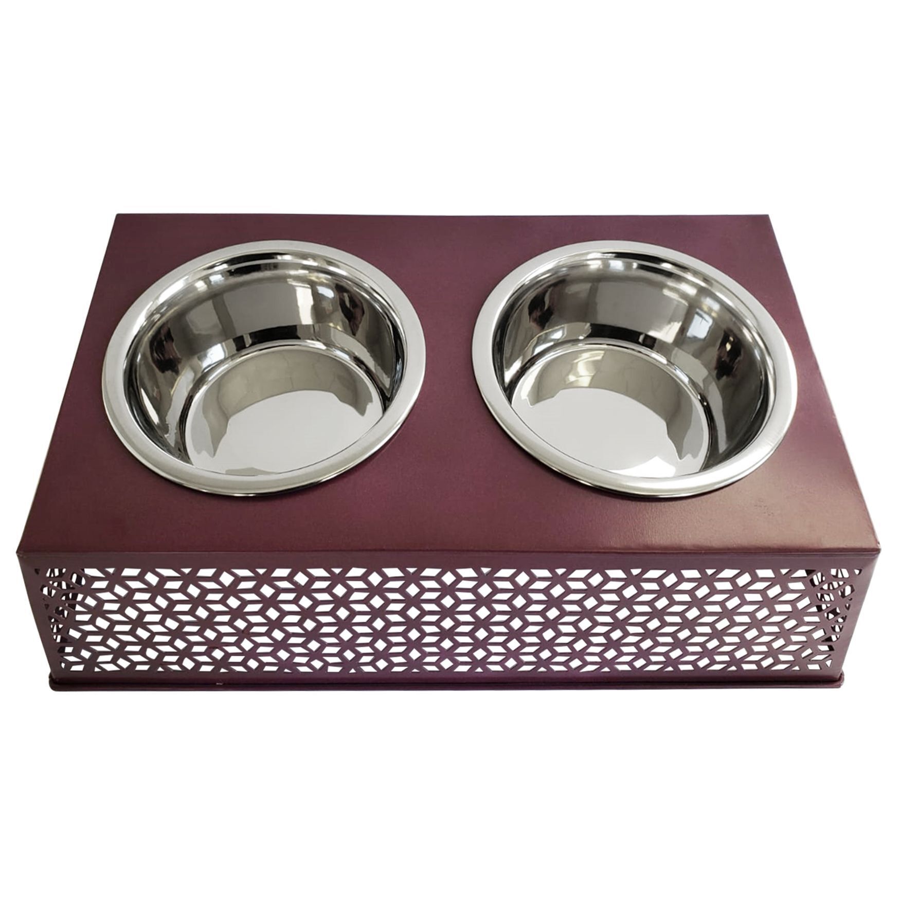 Plum Wine Raised Pet Dog Feeder with Bowls, , alternate image number 2
