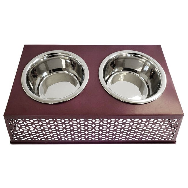 Plum Wine Raised Pet Dog Feeder with Bowls, , alternate image number 2