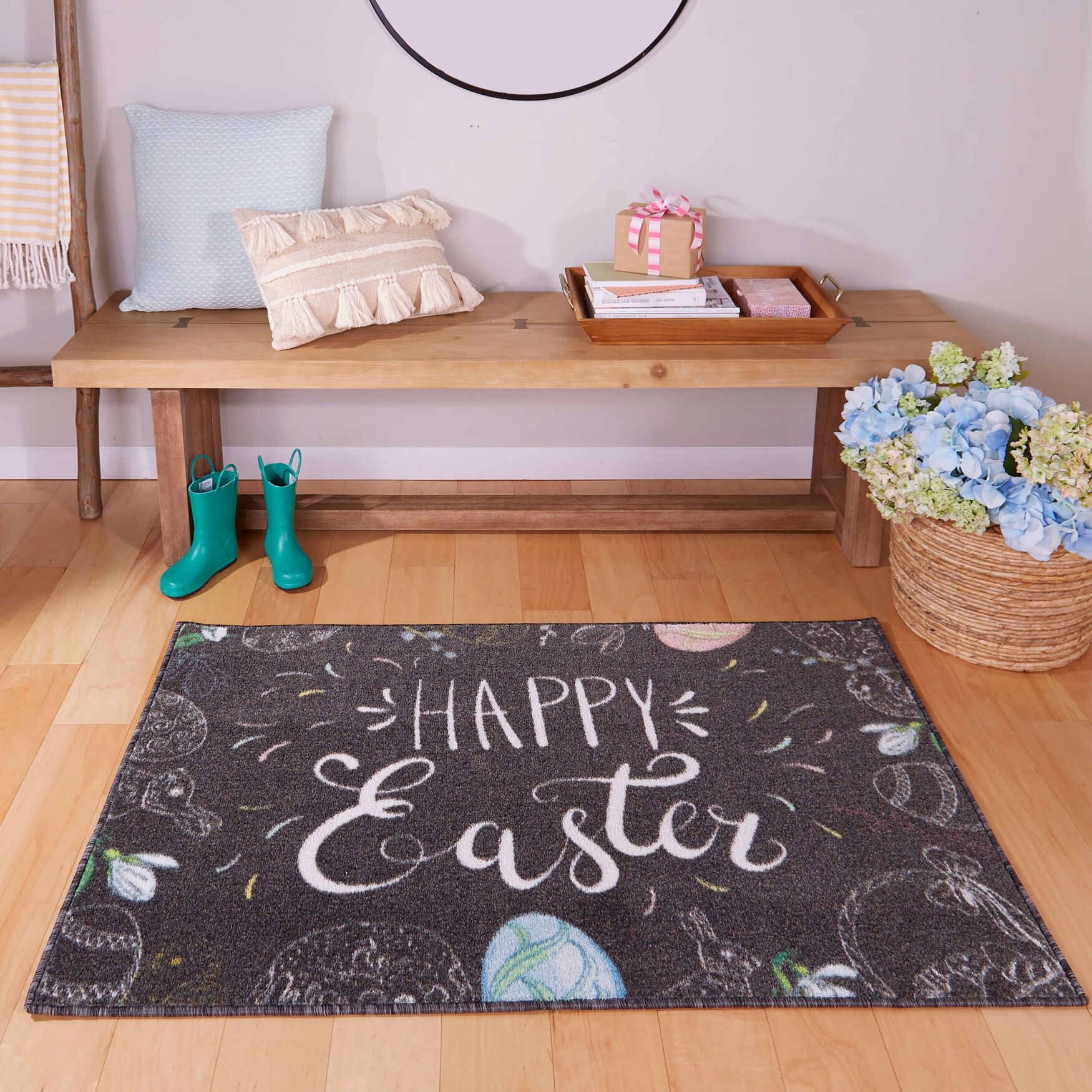 Happy Easter Charcoal Kitchen Rug, , on-hover image number 1