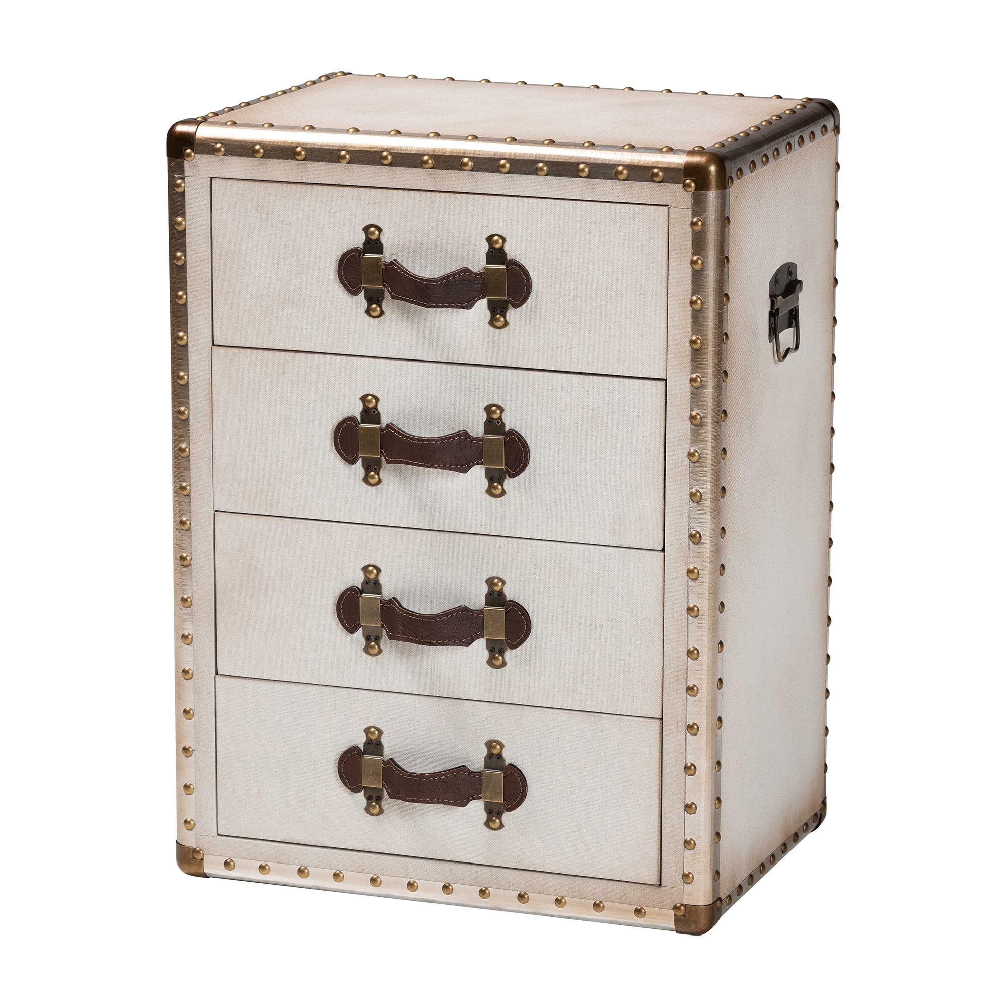 Jaelyn Vintage Black Canvas 4-Drawer End Table, BEIGE, alternate image number 1