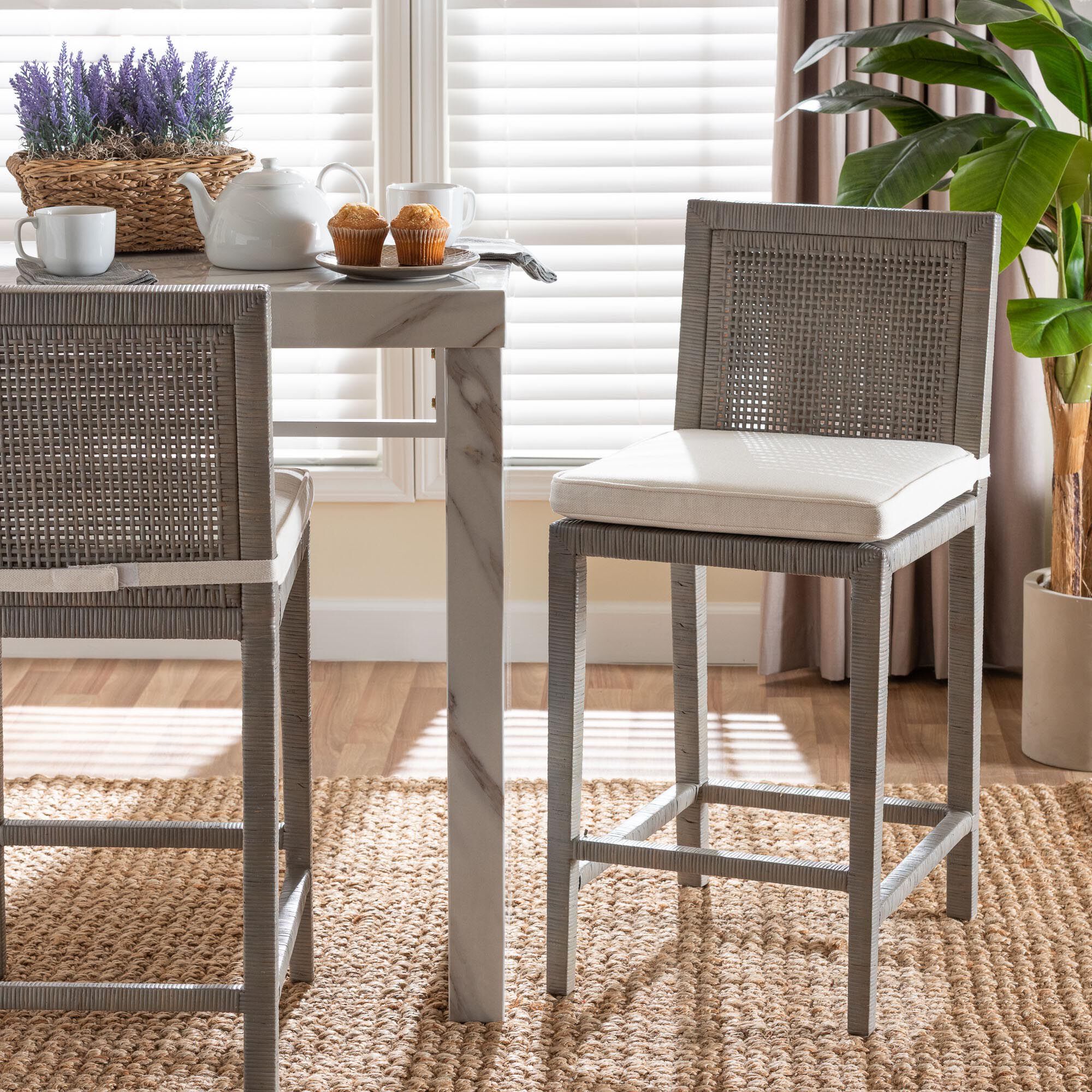 Sofia Natural Rattan Counter Stool, GREY, hi-res image number 0