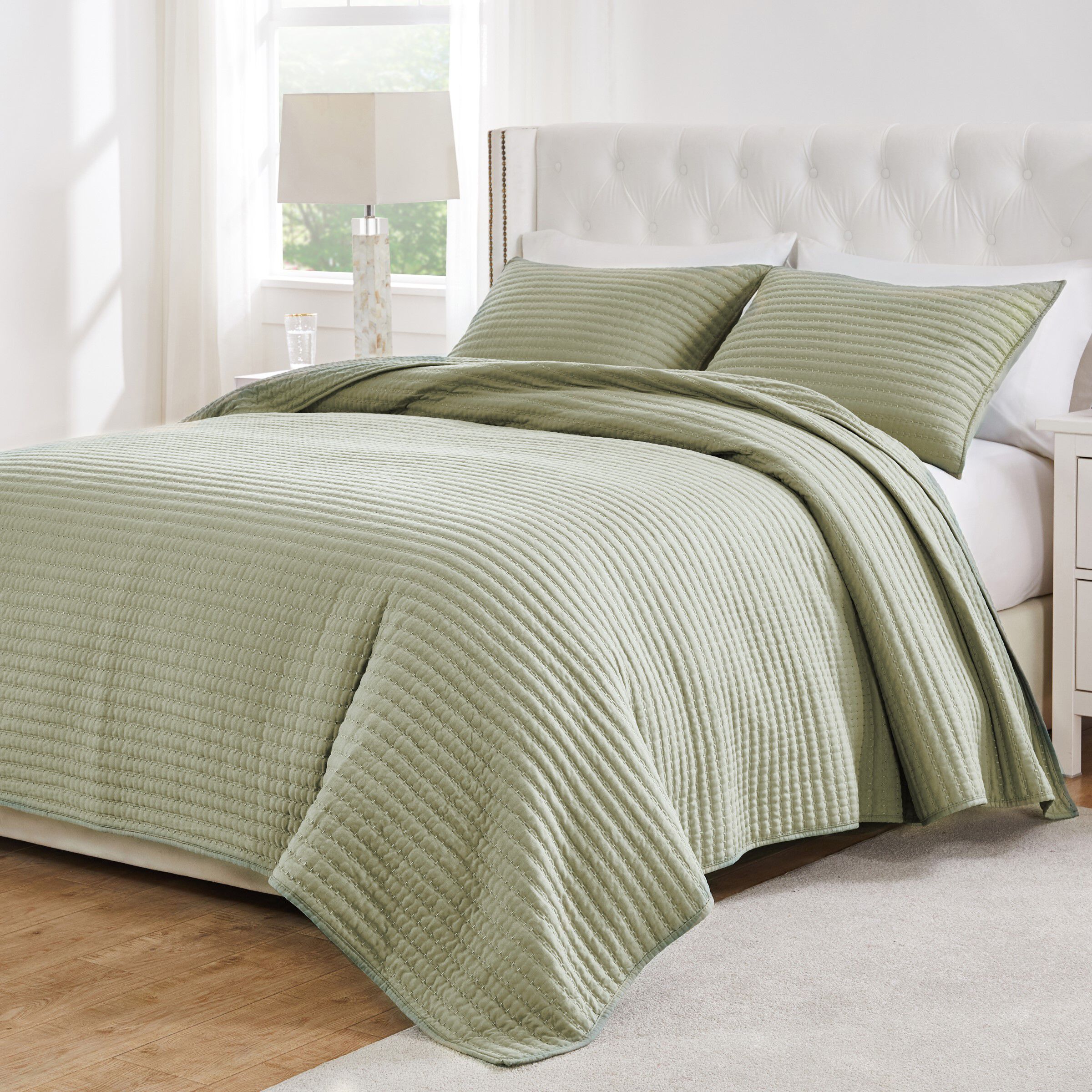 Greenland Home Fashions Vineyard Finely Stitched Quilt Set, SAGE, alternate image number 1