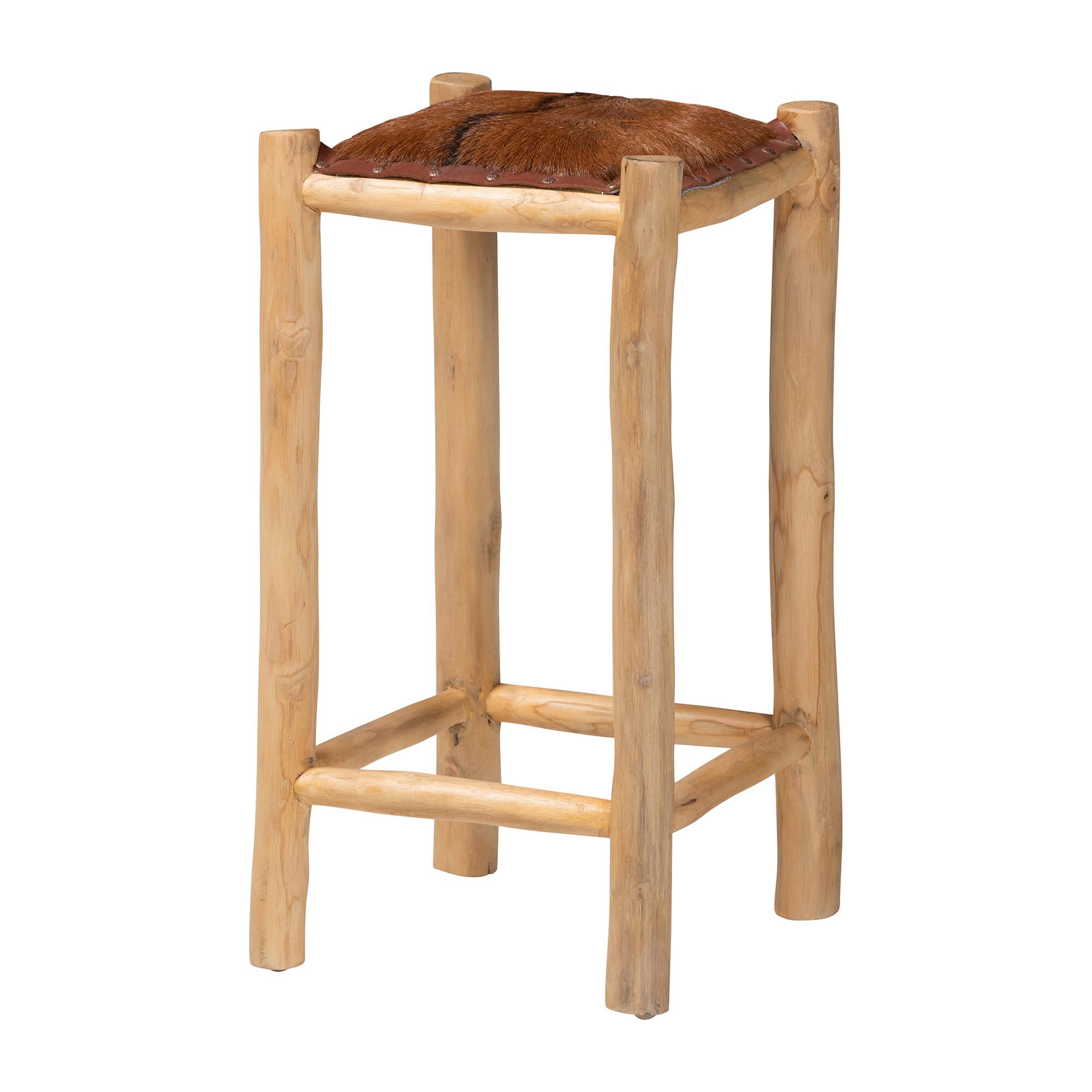 Rivera Genuine Goat Leather Counter Stool, BROWN, alternate image number 1