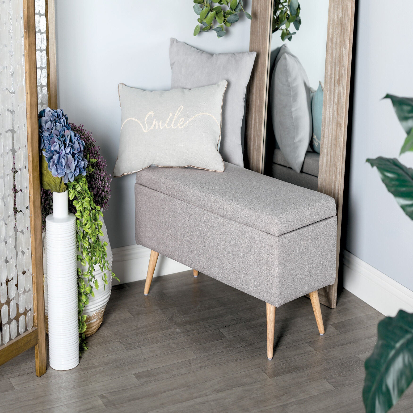 Modern Rectangular Gray Polyester Storage Bench Storage Bench, , alternate image number 9