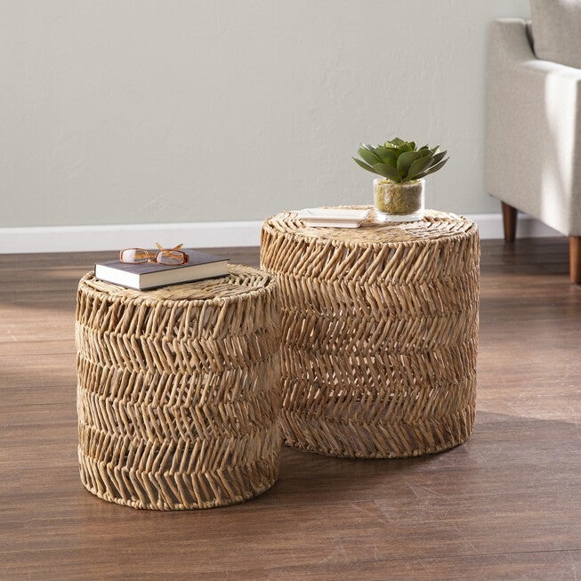 Davari Water Hyacinth Nesting Tables 2Pc Set, NATURAL, hi-res image number 0