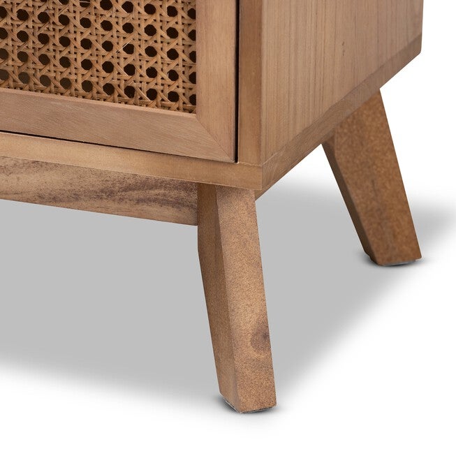 Baden Mid-Century Modern Walnut Brown Finished Wood 3-Drawer Nightstand With Rattan, , alternate image number null