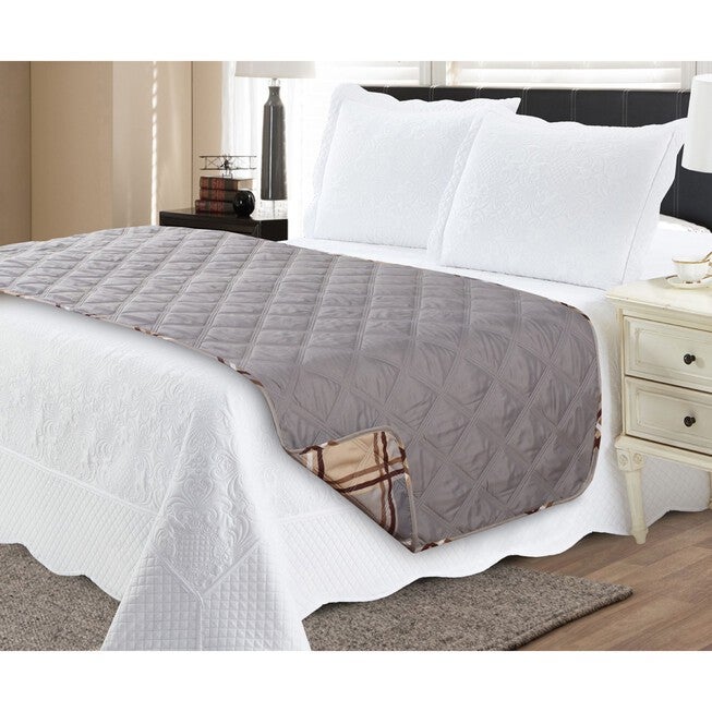 Plaid Reversible Quilted Bed Runner Protector, , on-hover image number 1